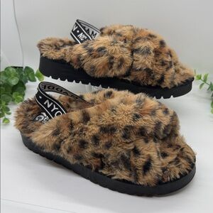 Madden NYC Animal Print Faux Fur Crossband Slipper Sandal Elastic-size 6